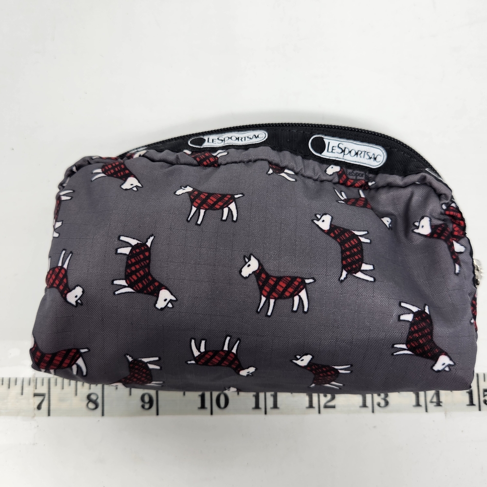 LeSportsac Gray Cosmetic Pouch with Dog Print